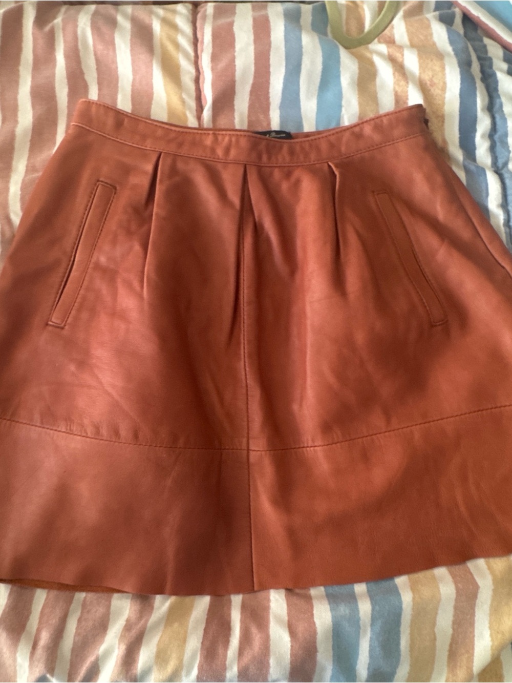A-Line Leather Mini Skirt in Rust